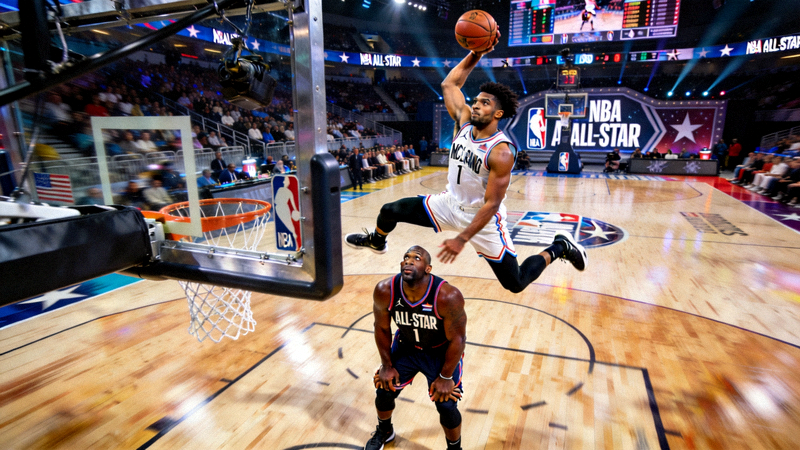 NBA全明星扣篮大赛全场回放截图，麦克朗飞跃奥尼尔扣篮瞬间