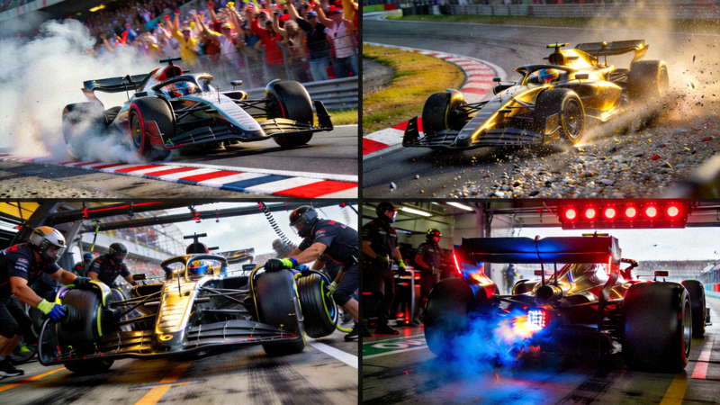 F1赛车比赛集锦合辑，包含起步、超车、进站等精彩瞬间
